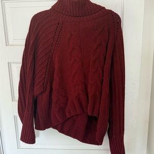 moon & madison Red Cowl Neck Sweater with Cable Knit Design